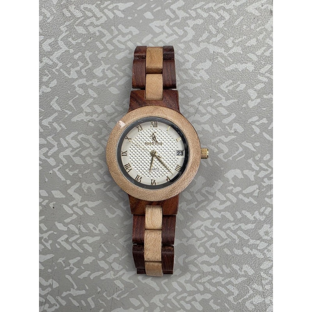 BoBoBird Wooden Watch Quartz Movement Dark light Mahogany Colour 33.5mm date uk